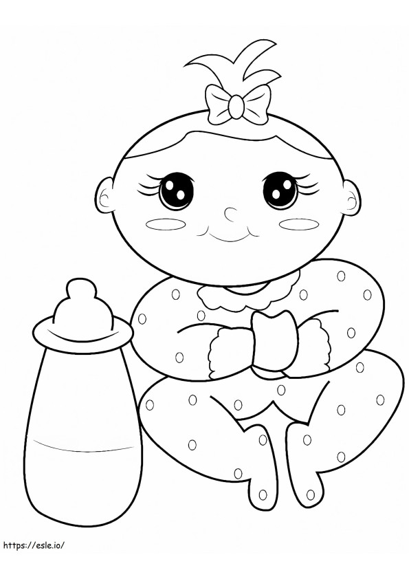 Baby Girl And Bottle coloring page