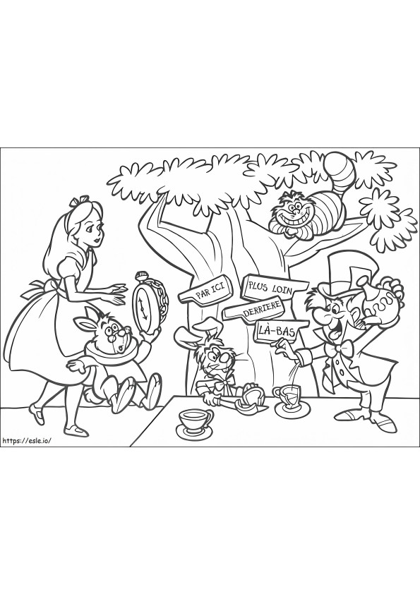 Personages uit Alice in Wonderland kleurplaat