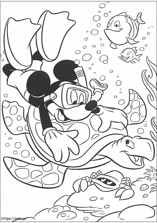 Mickey Mouse And Turtle coloring page
