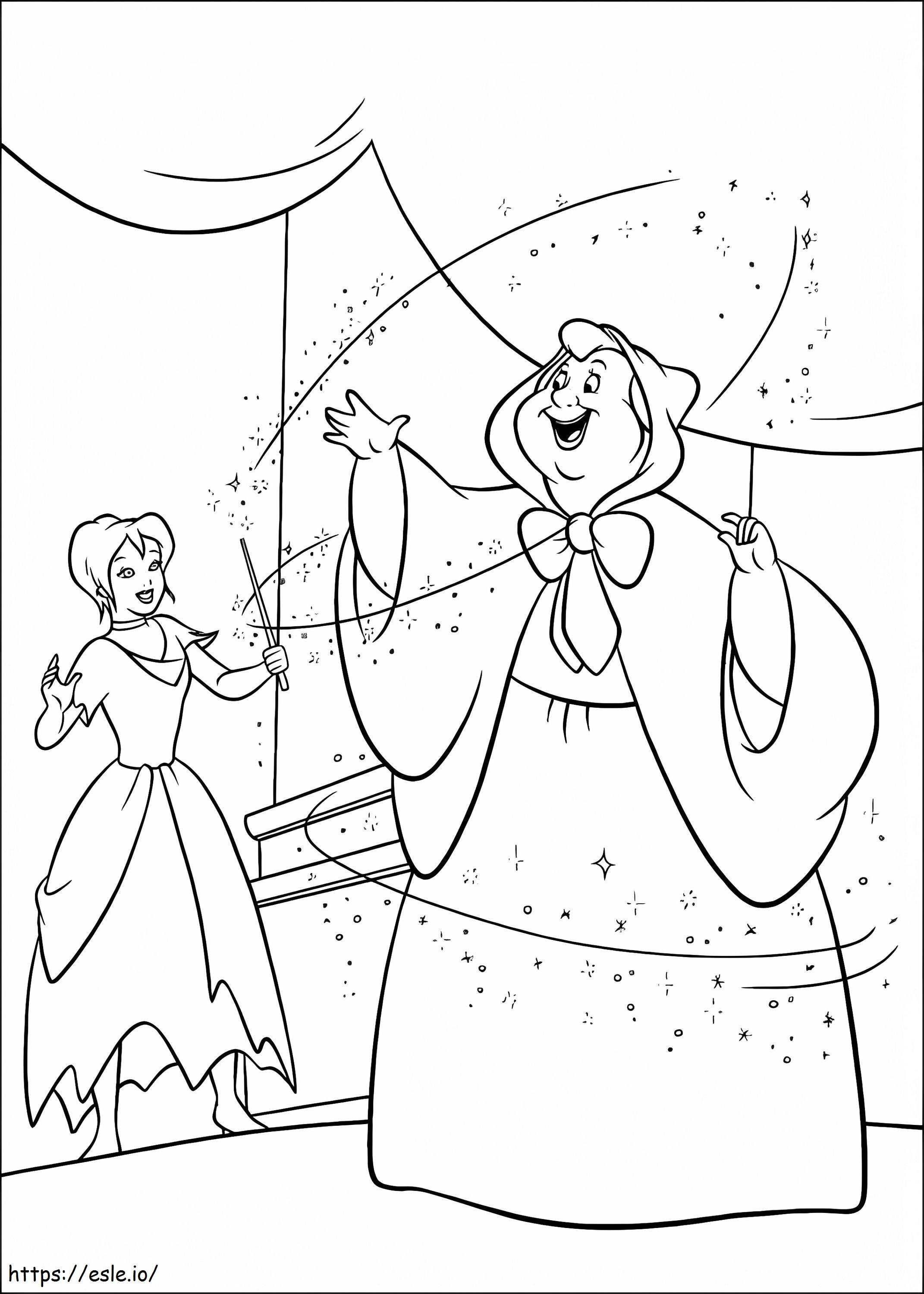 Cinderella auttaa keijua värityskuva