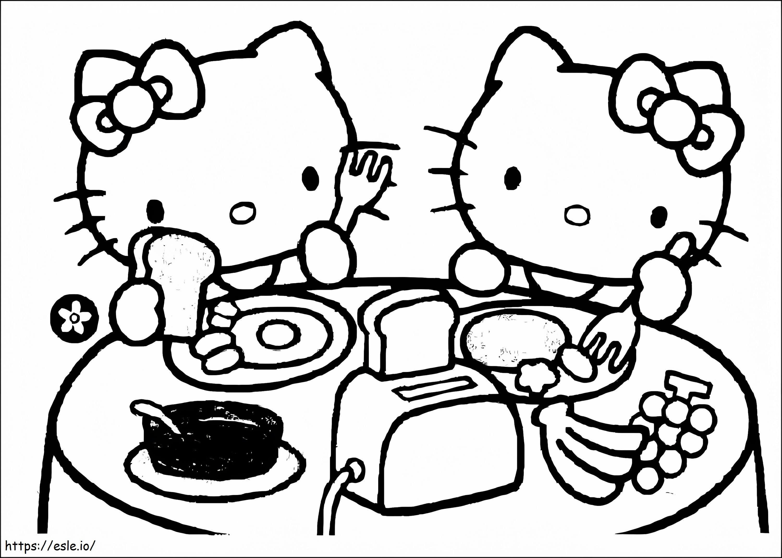 Coloriage Hello Kitty prenant son petit déjeuner à imprimer dessin