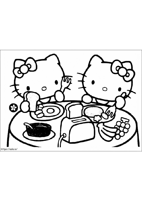 Hello Kitty luând micul dejun de colorat