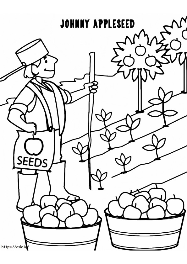 Johnny Appleseed e semente para colorir