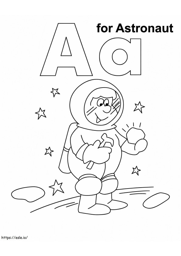 Letter A voor astronaut kleurplaat