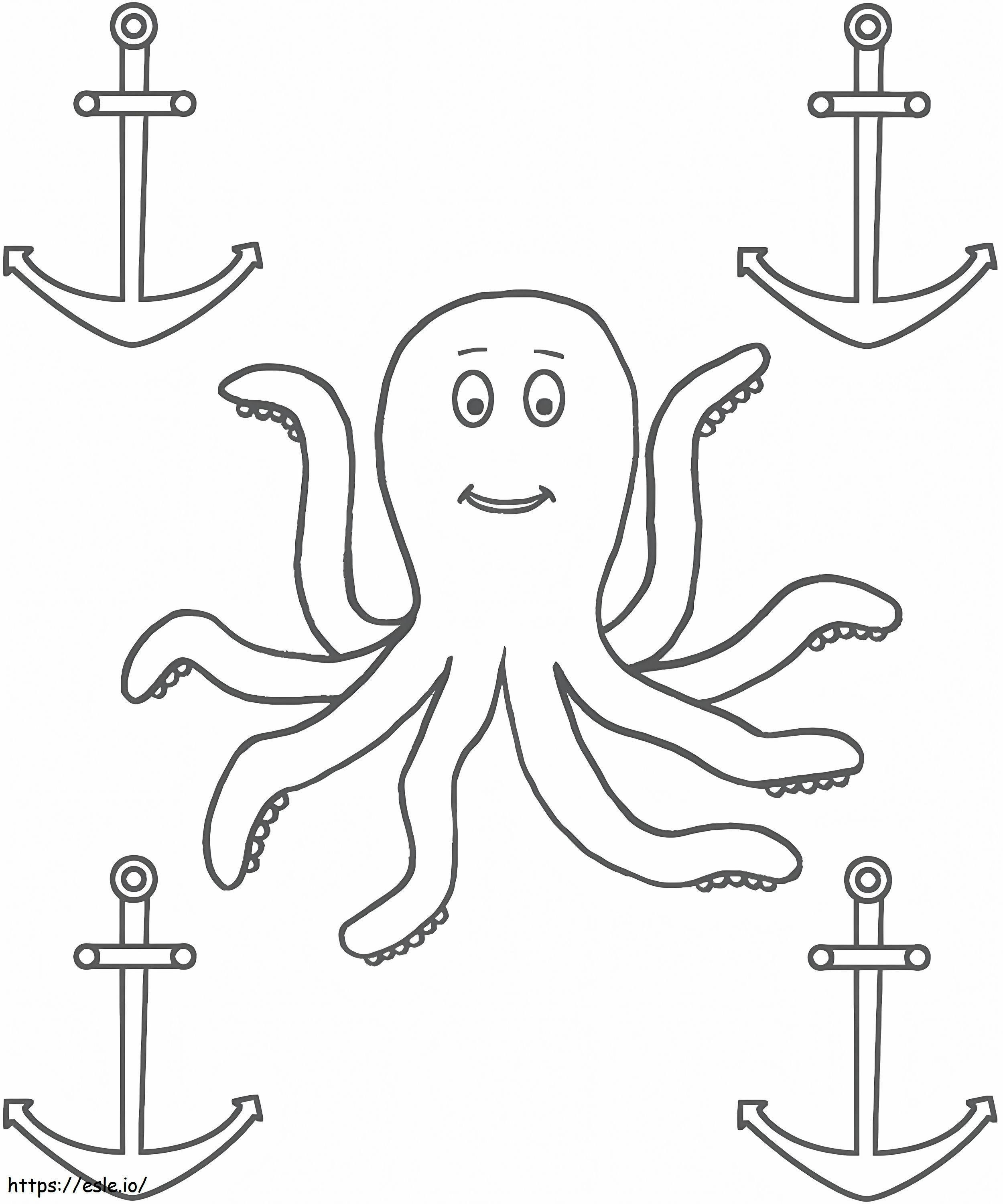 Octopus Met Vier Ankers kleurplaat kleurplaat