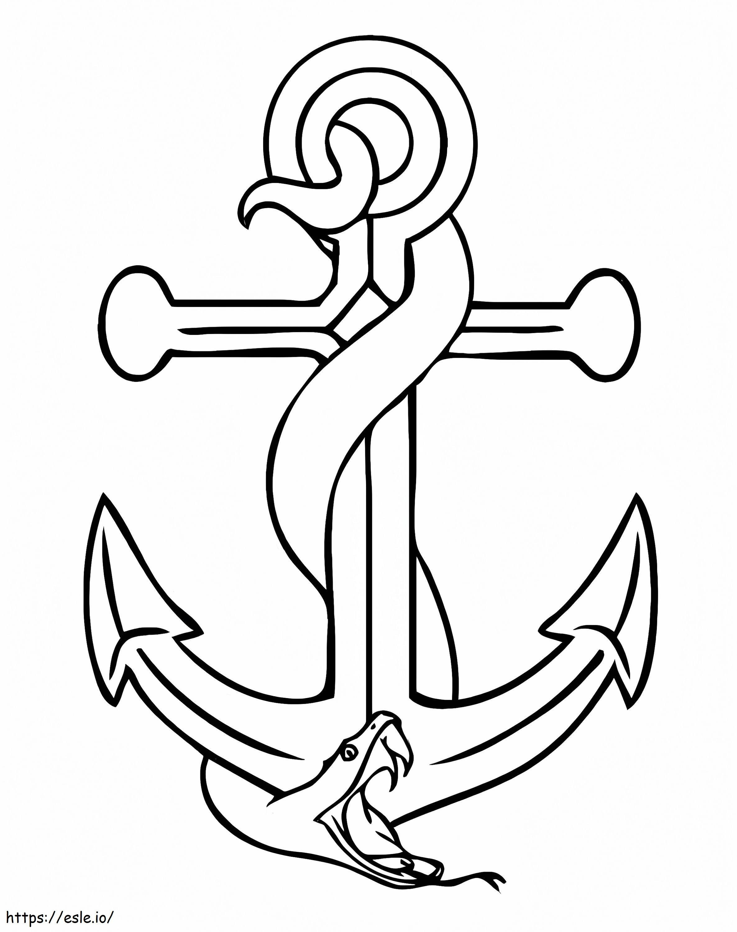 Snake Coiled Around The Anchor coloring page