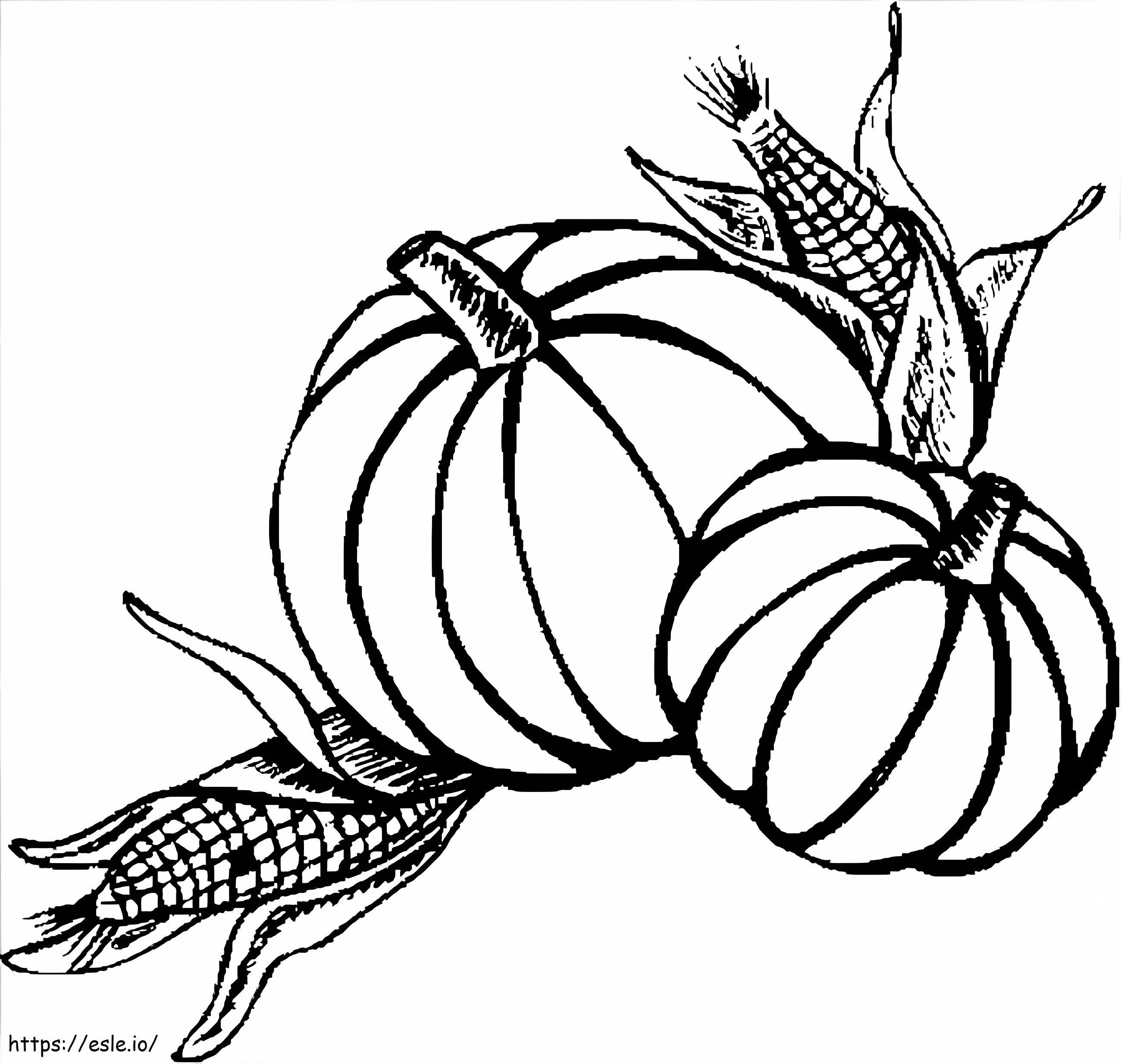 Pumpkin And Corn Drawing coloring page