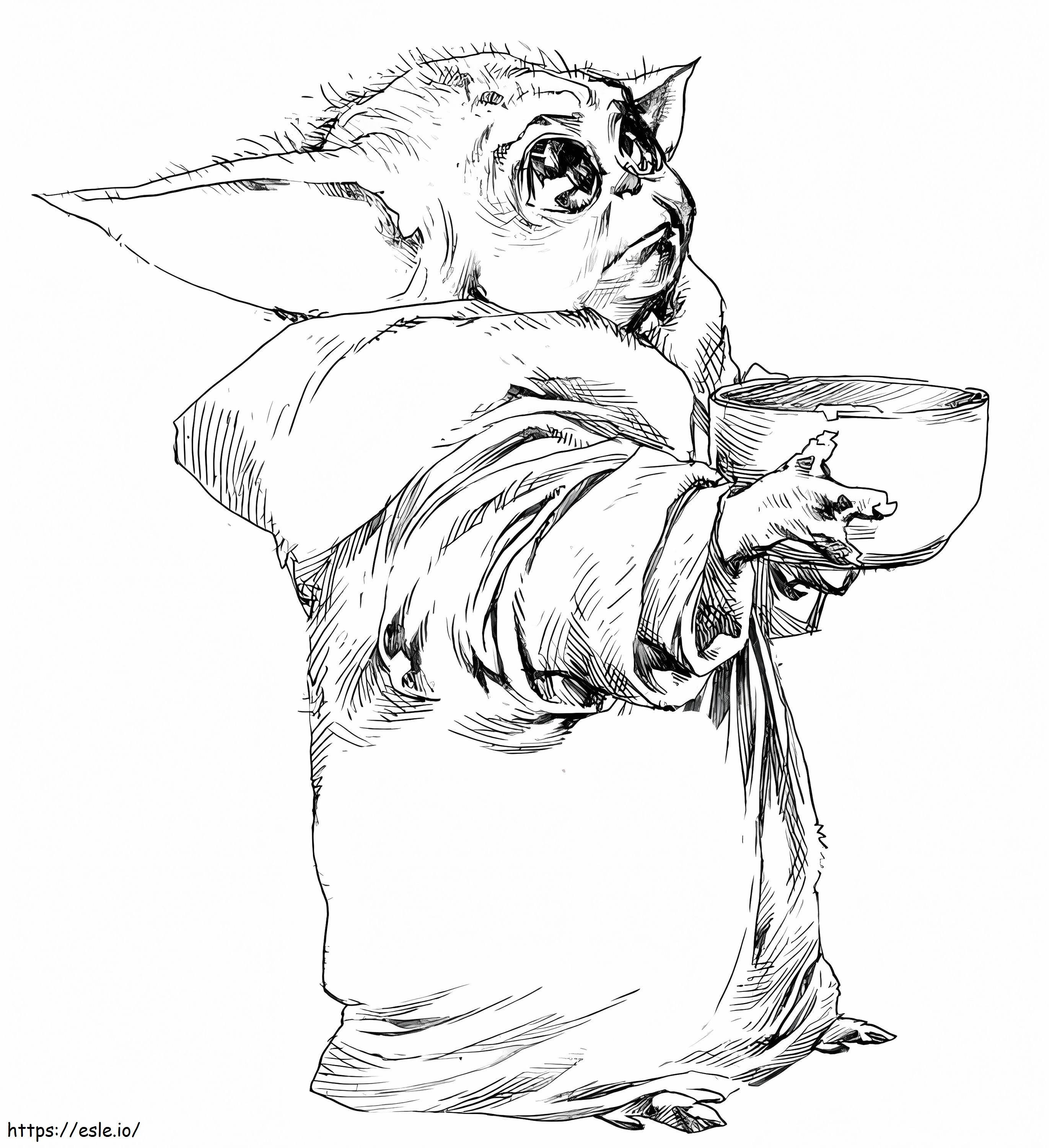 Coloriage Bébé Yoda et bol à soupe à imprimer dessin