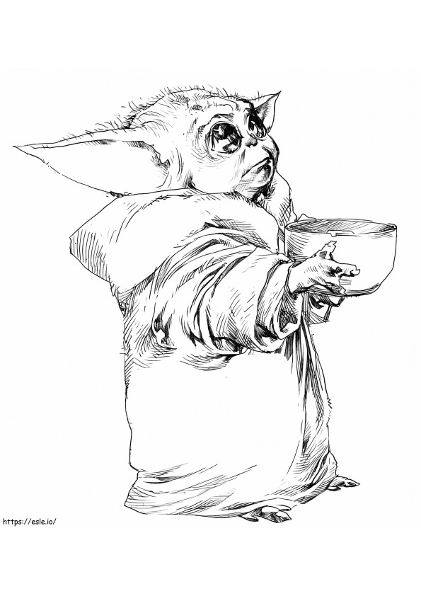 Baby Yoda And Soup Bowl coloring page