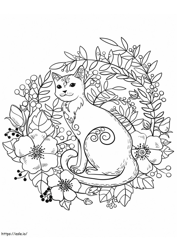1560155505 Cat In Flowers A4 värityskuva