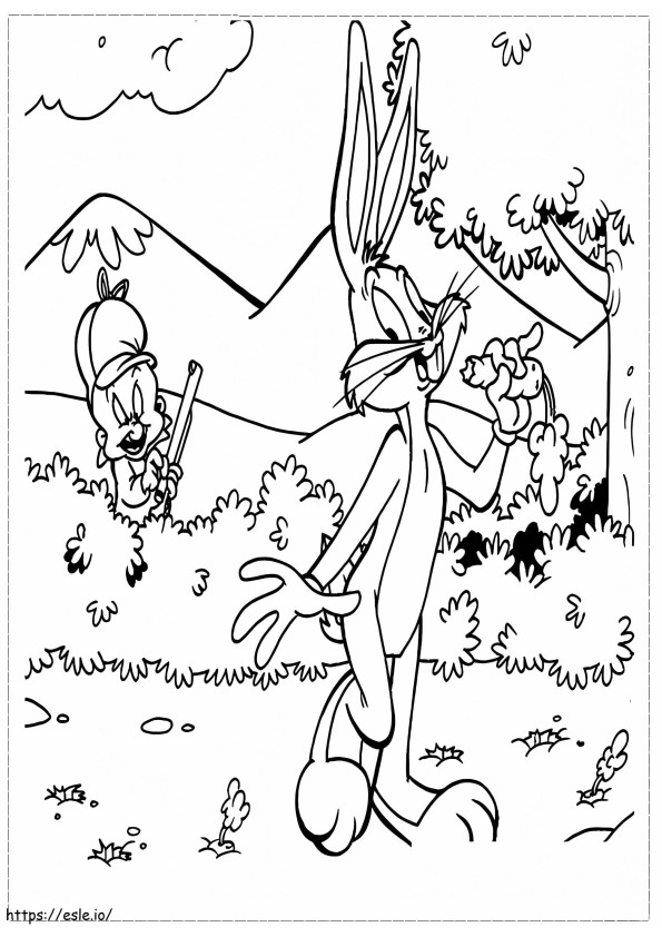 Coloriage Bugs Bunny et Elmer Fudd 2 à imprimer dessin