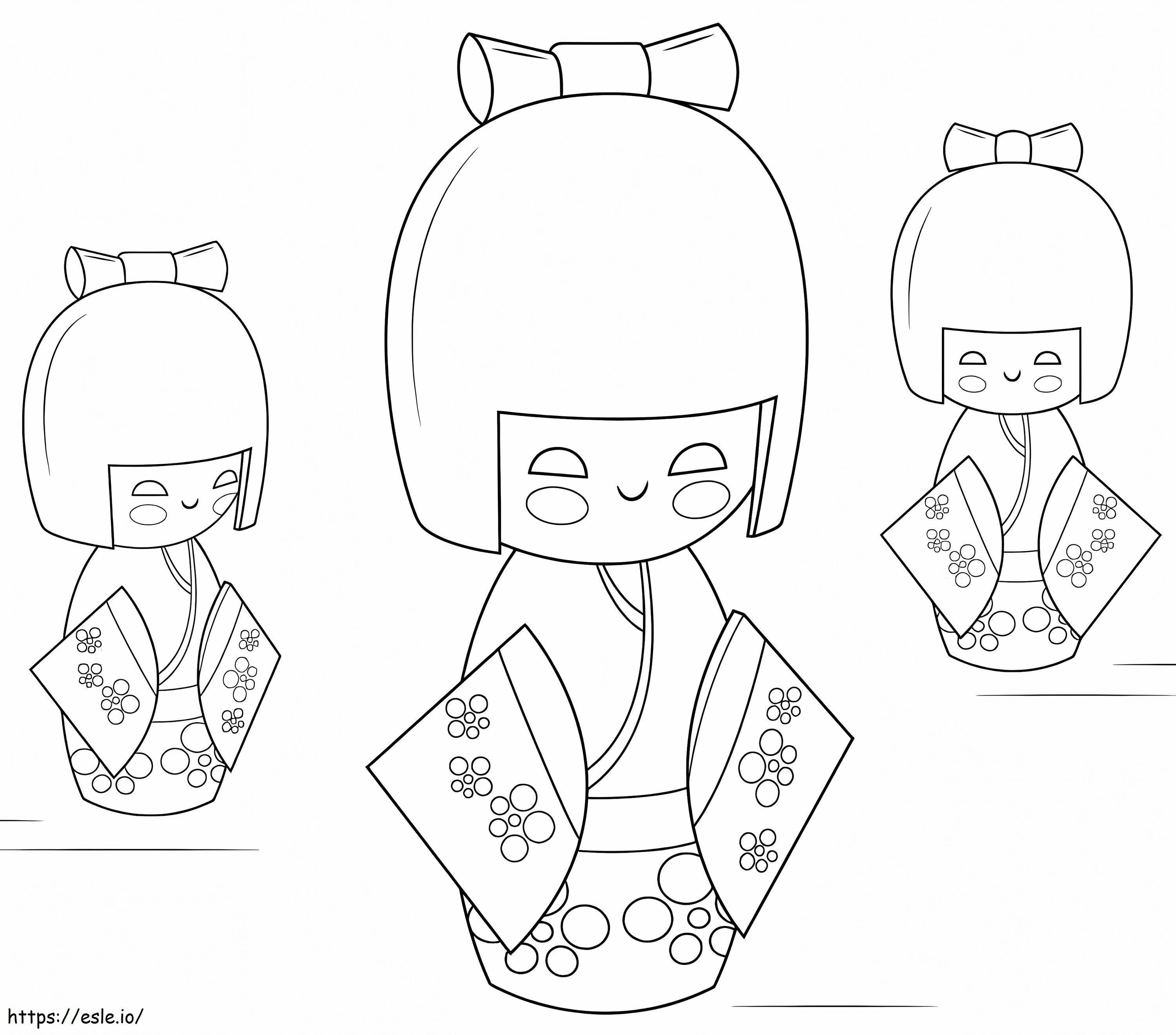 Bonecas Kokeshi para colorir