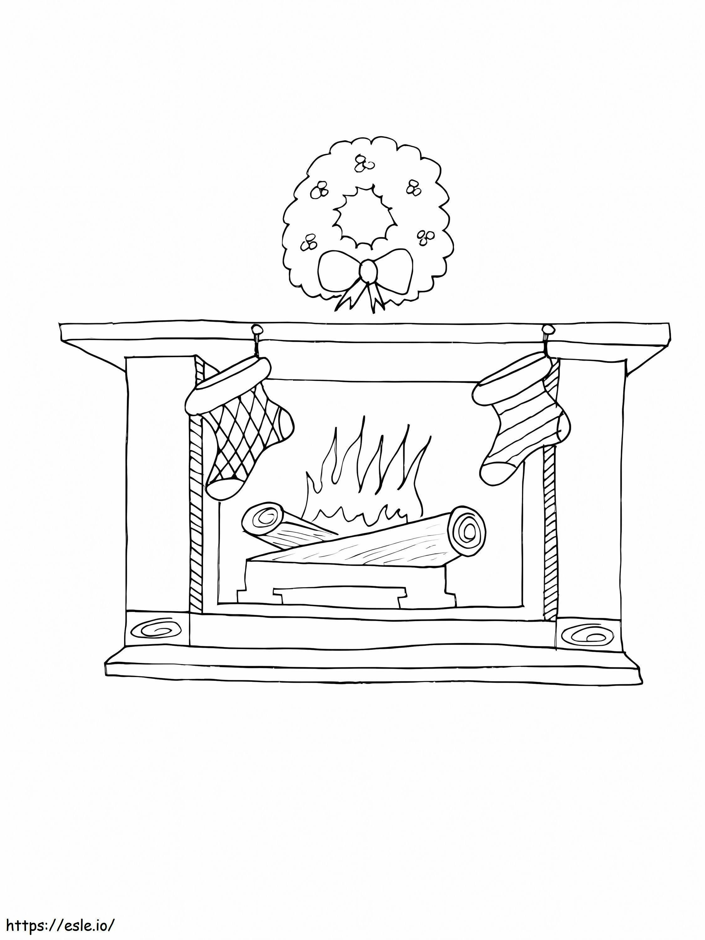 Fireplace And Wreath coloring page