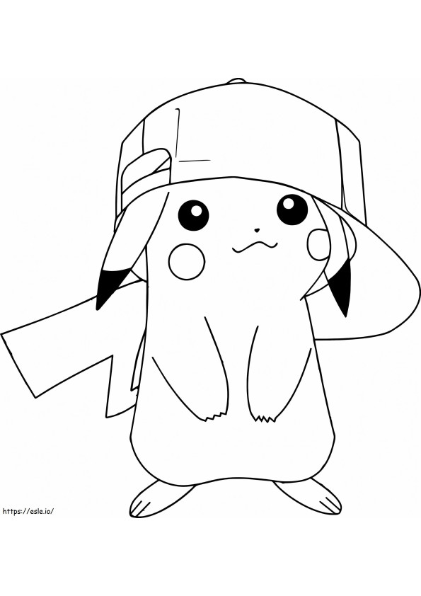 Pikachu usando boné para colorir