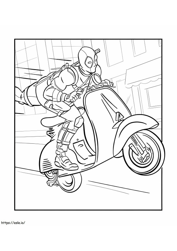 Coloriage Deadpool conduisant une moto à imprimer dessin