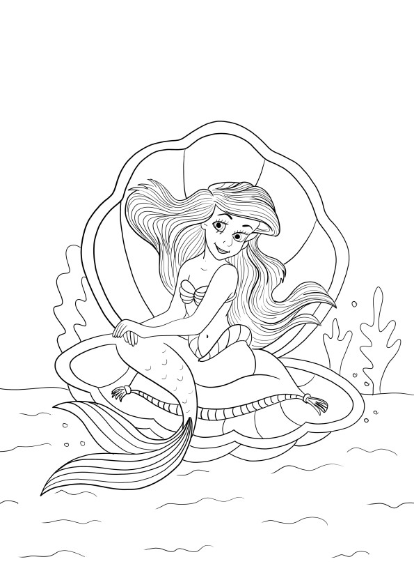Ariel is sitting in a shell