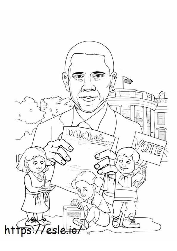 Coloriage Obama et trois enfants à imprimer dessin