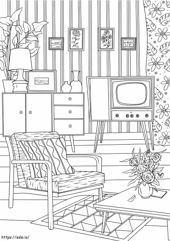Retro Living Room coloring page