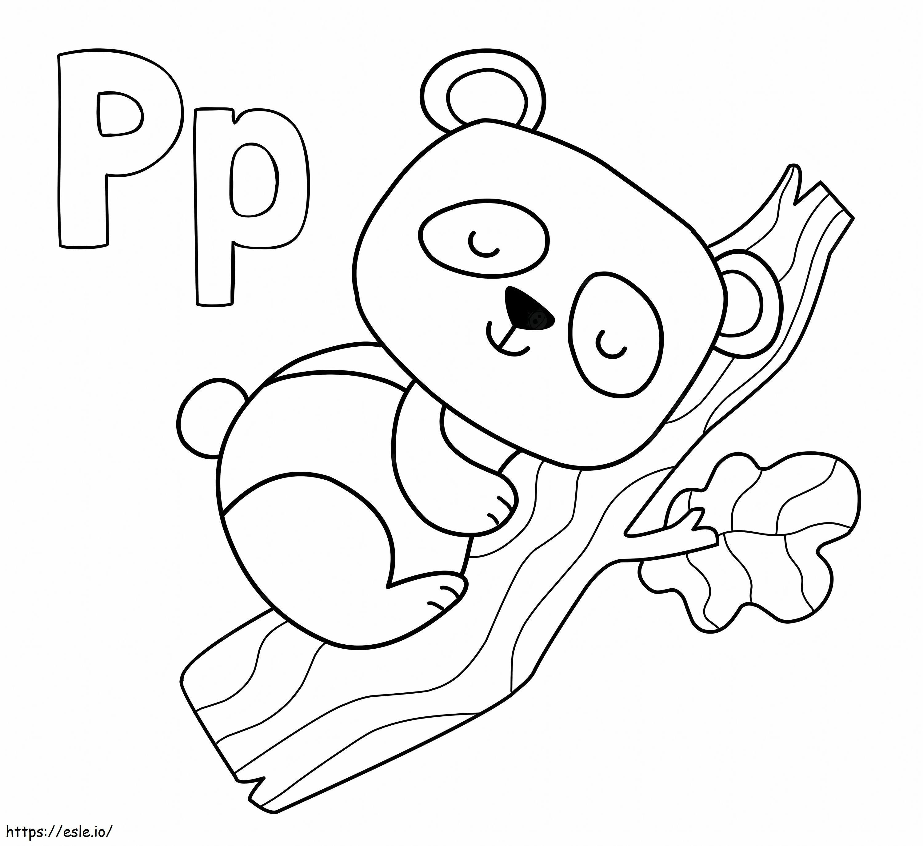 Letra P con Panda para colorear