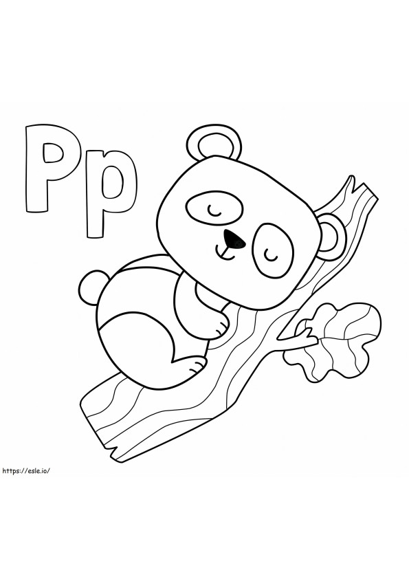 Letter P met Panda kleurplaat