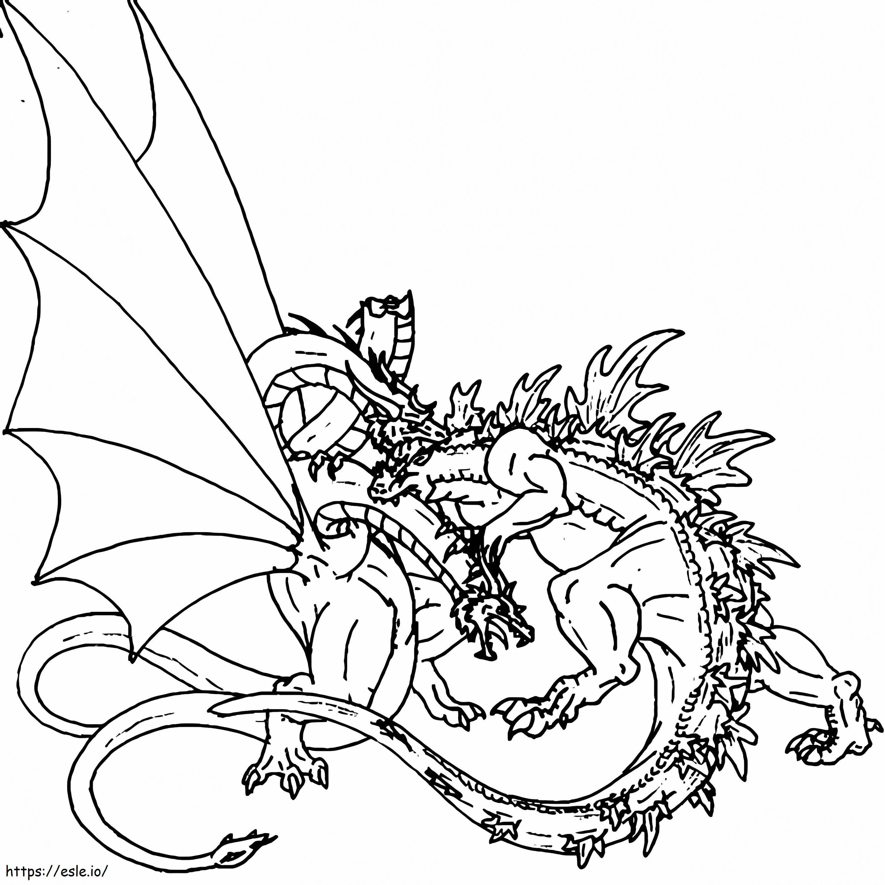 Coloriage Godzilla contre Ghidorah à imprimer dessin