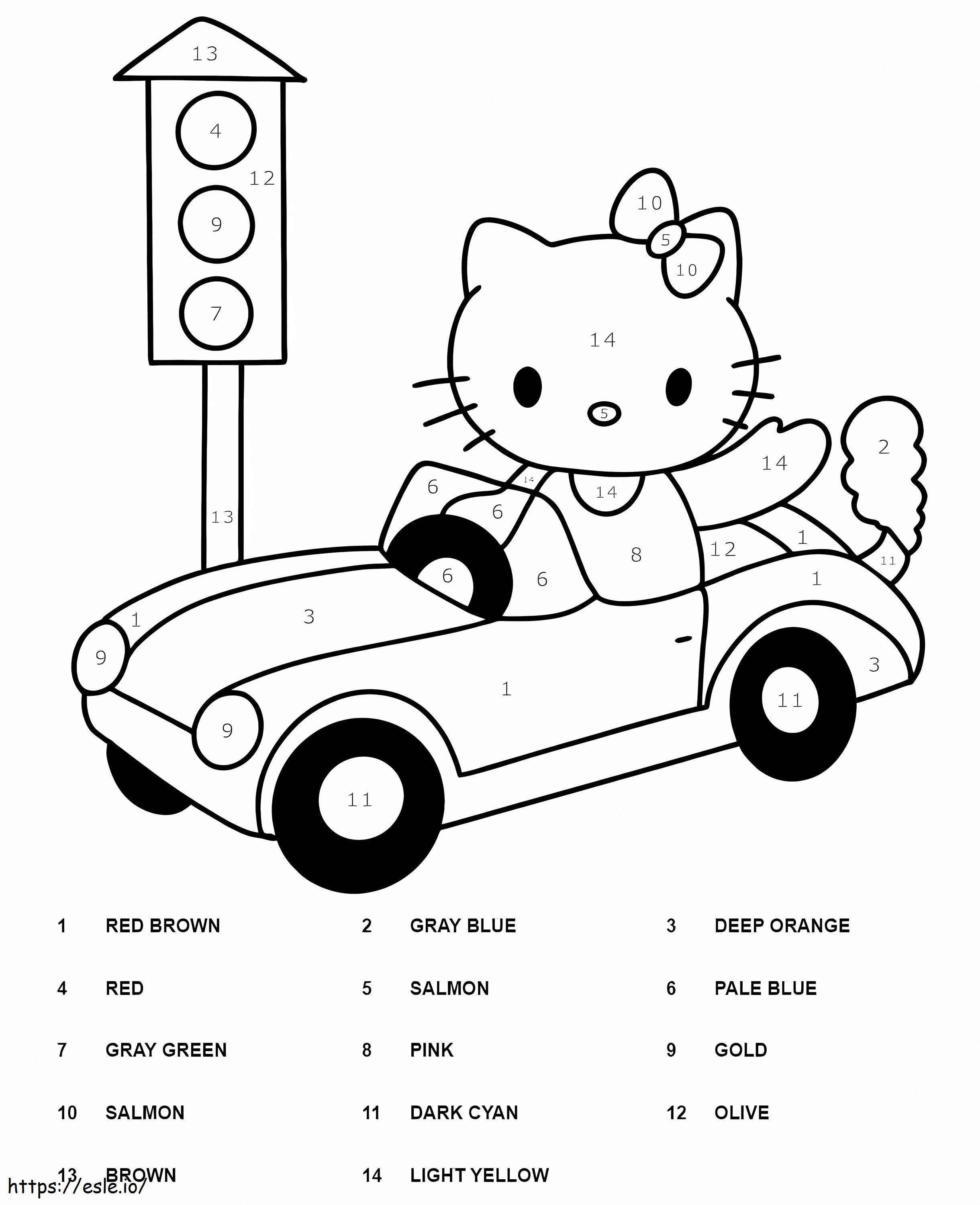 Yazdırılabilir Hello Kitty Sayıya Göre Renk Çalışma Sayfası boyama