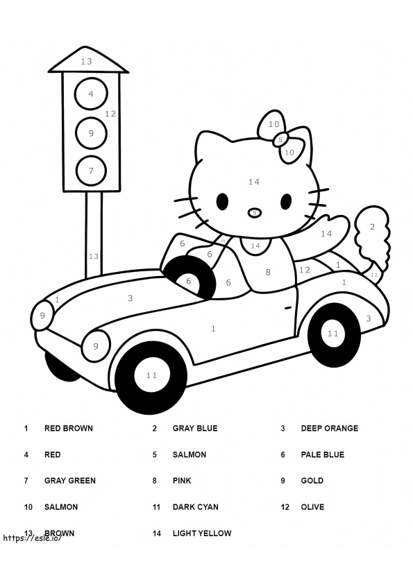 Yazdırılabilir Hello Kitty Sayıya Göre Renk Çalışma Sayfası boyama