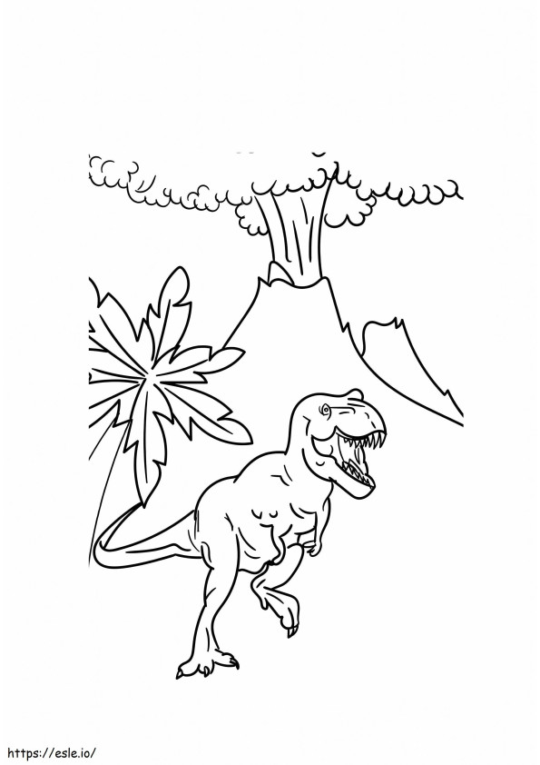 Volcano With Dinosaur coloring page