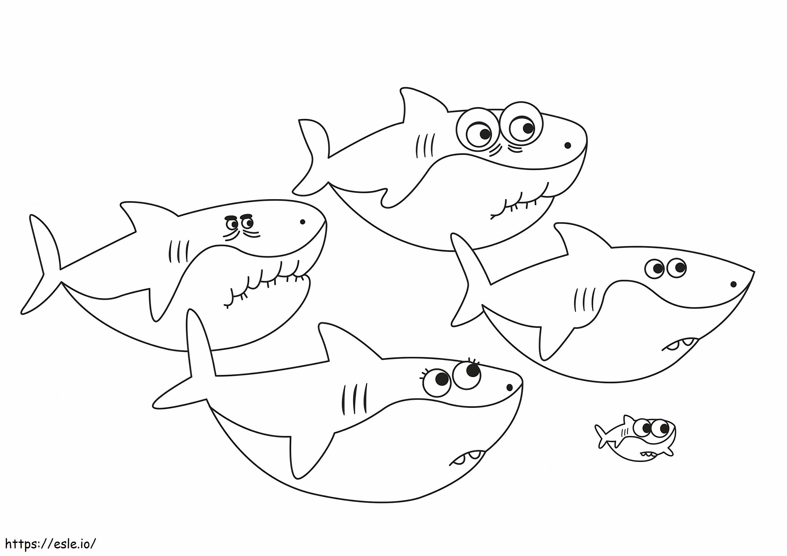 Baby Shark Family With Fish Swimming coloring page
