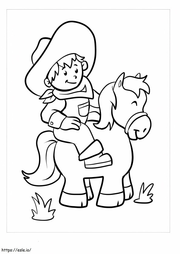 Pequeno cowboy andando a cavalo para colorir