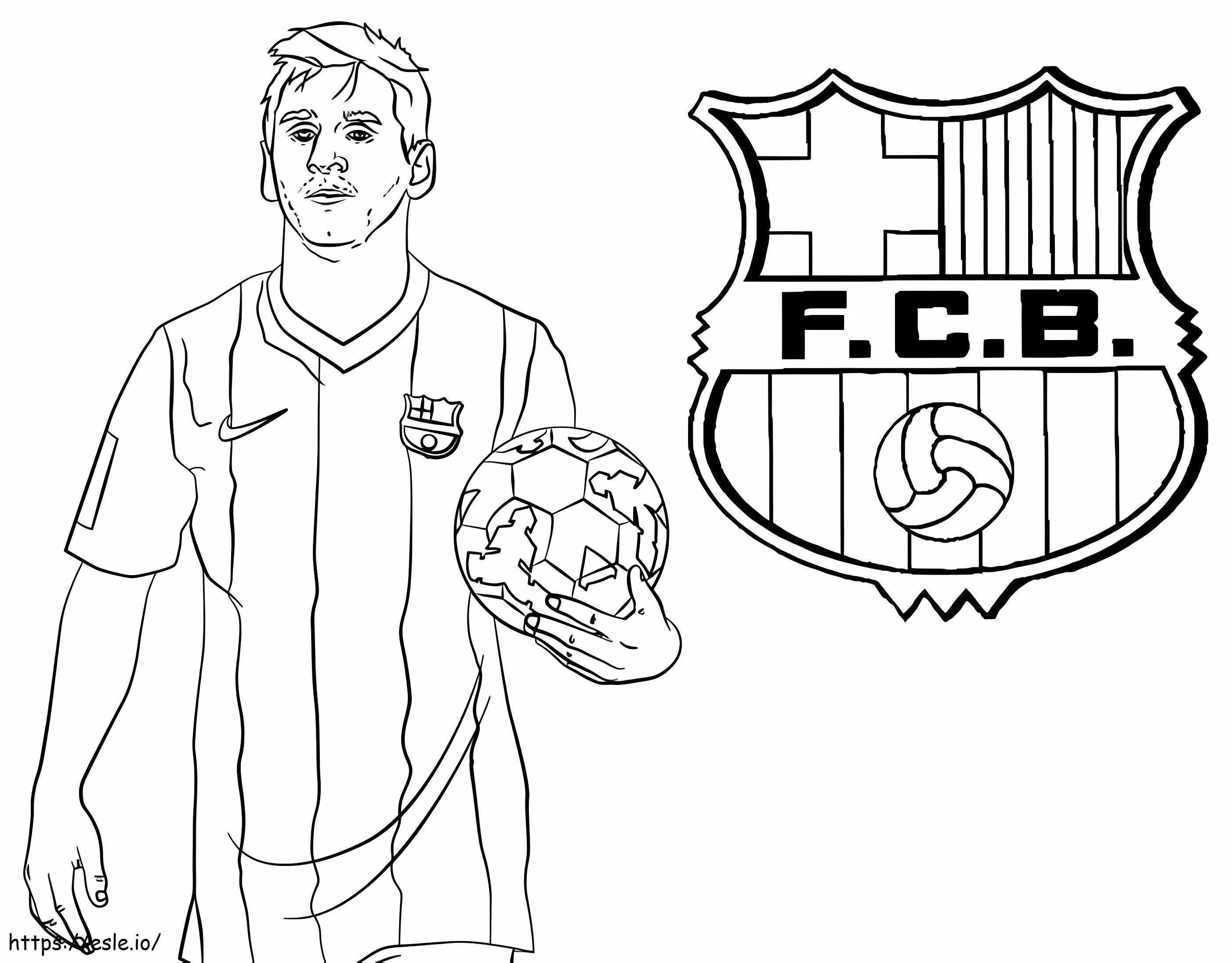 Lionel Messi met bal en Barcelona-logo kleurplaat kleurplaat