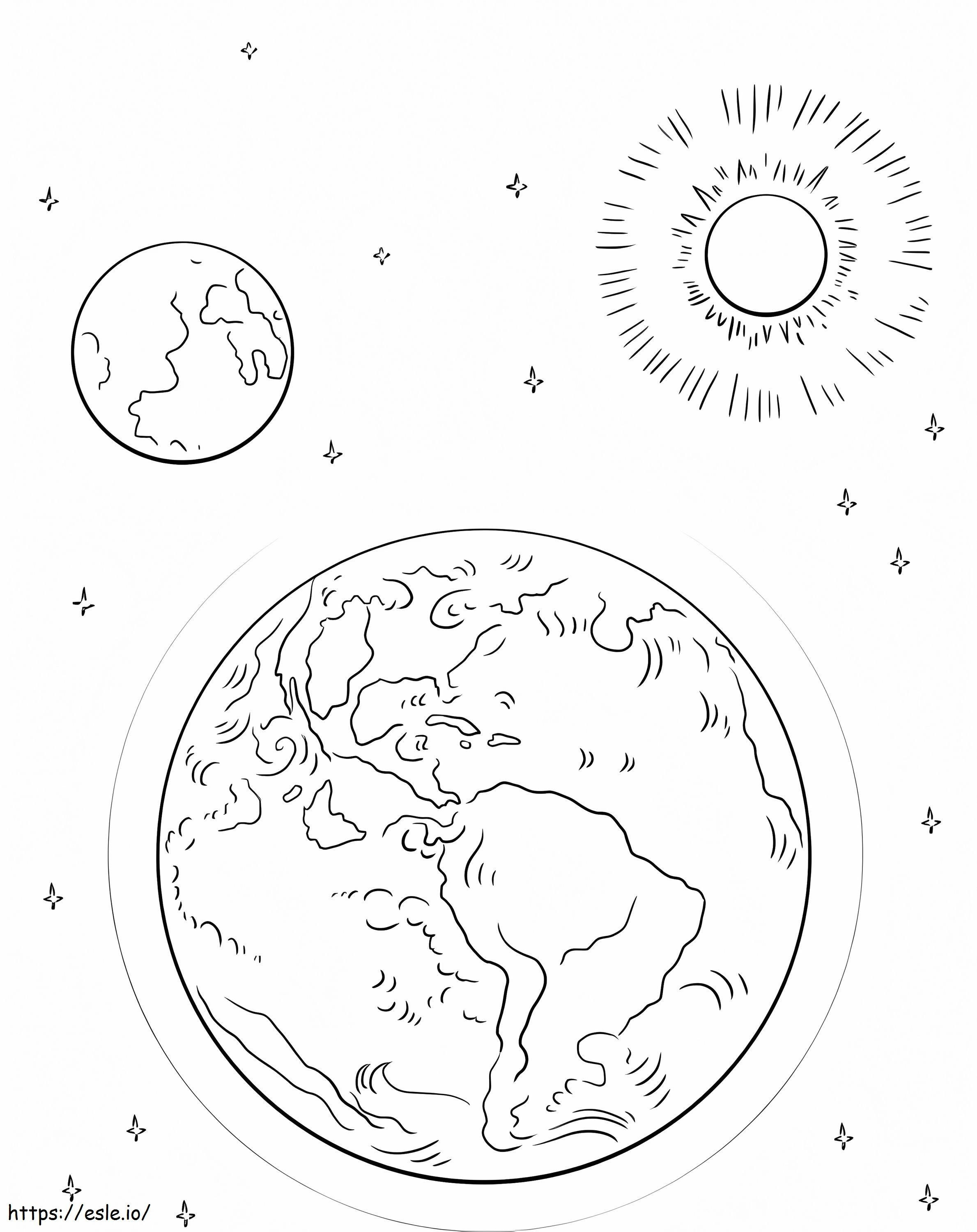 Tierra Luna y Sol para colorear