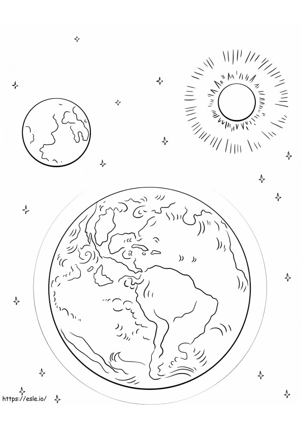 Terra, luna e sole da colorare