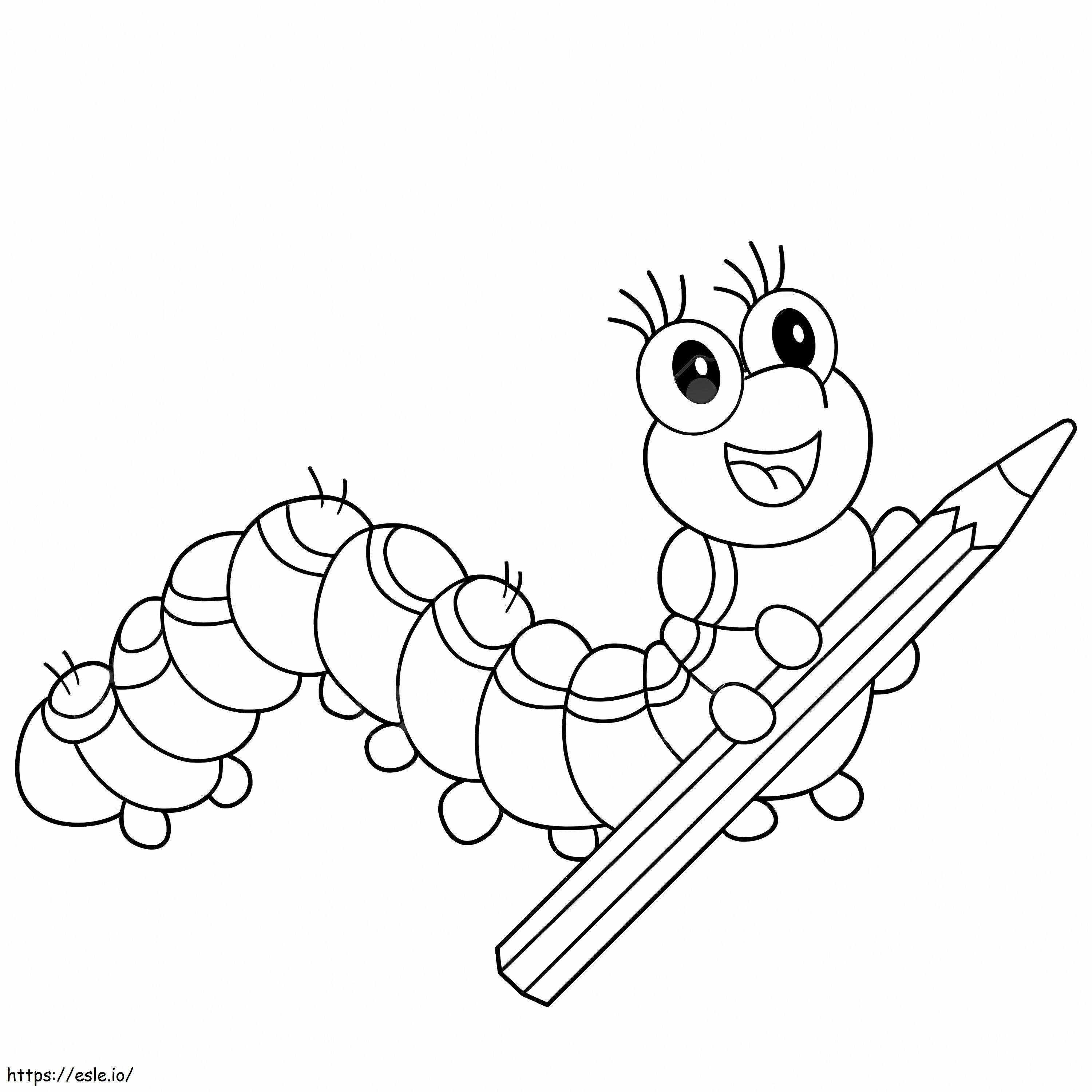 Worm Holding A Pencil coloring page