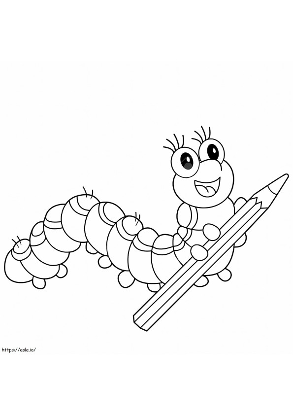 Worm Holding A Pencil coloring page