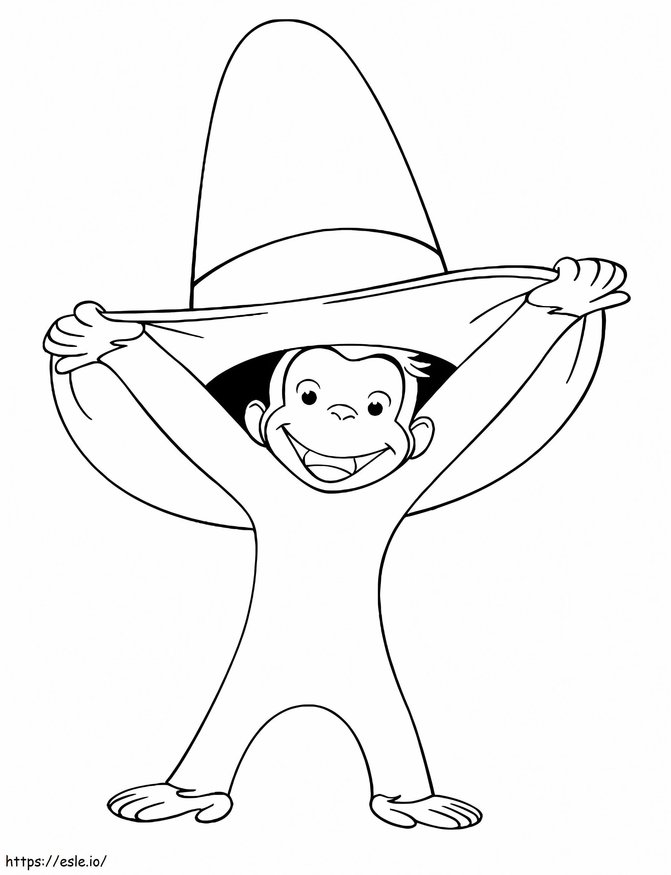 Mono feliz sosteniendo un gran sombrero para colorear
