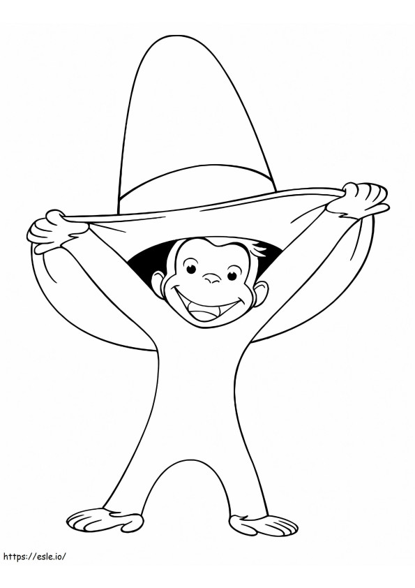 Macaco feliz segurando um chapéu grande para colorir