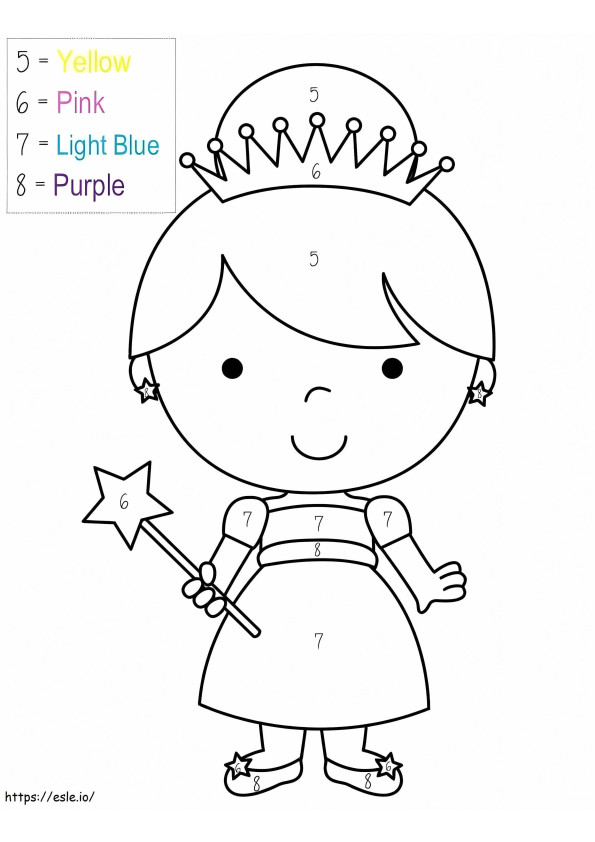 Coloriage Couleur par numéro de la petite princesse à imprimer dessin