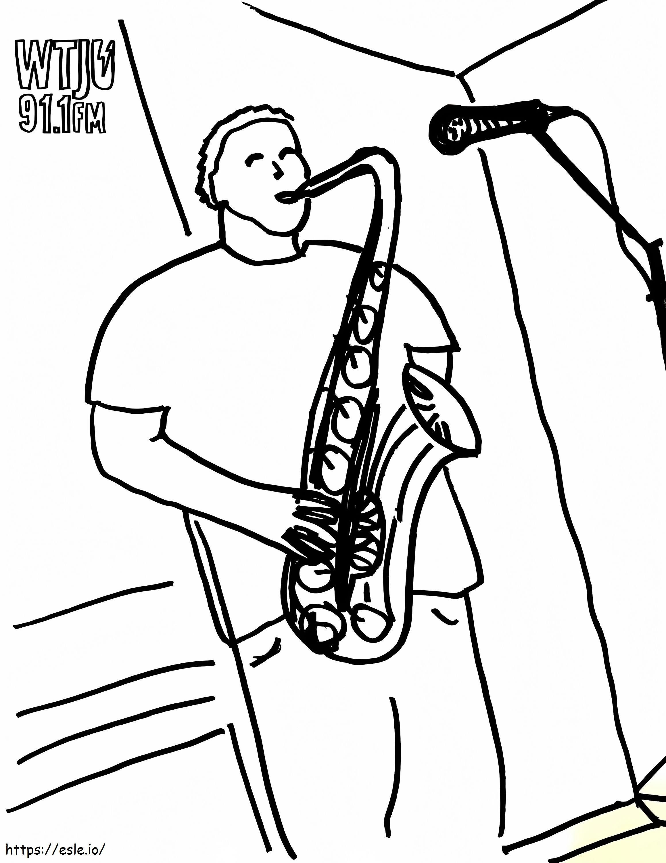 Menino Saxofonista para colorir