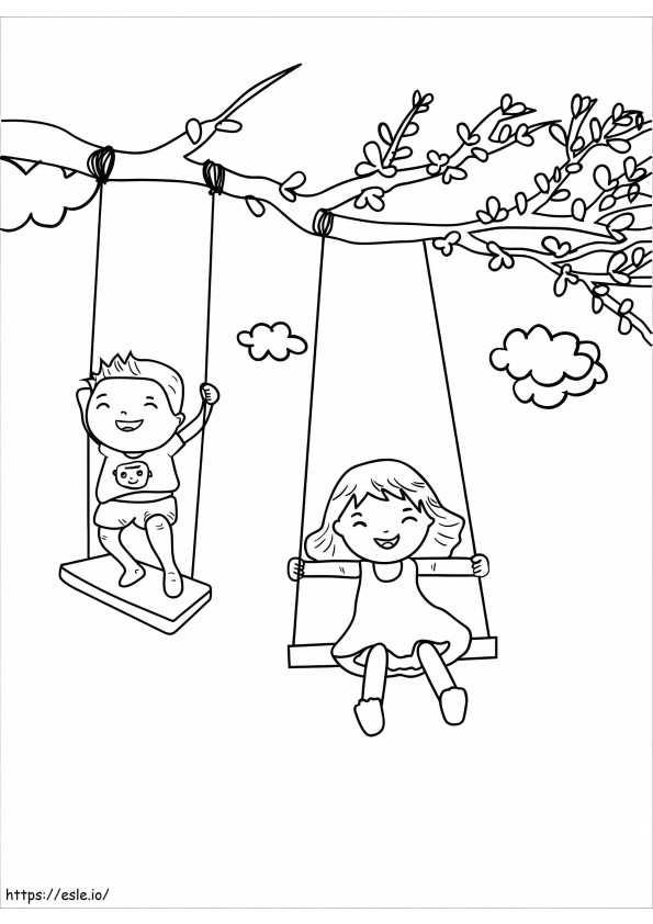 Kids On Swing coloring page