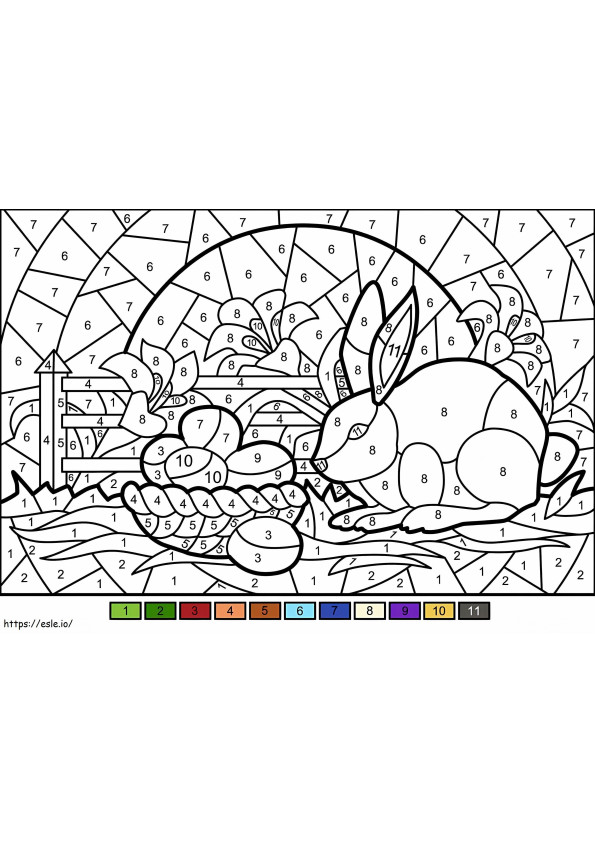 イースターのウサギと卵 番号ごとに色を塗る ぬりえ - 塗り絵