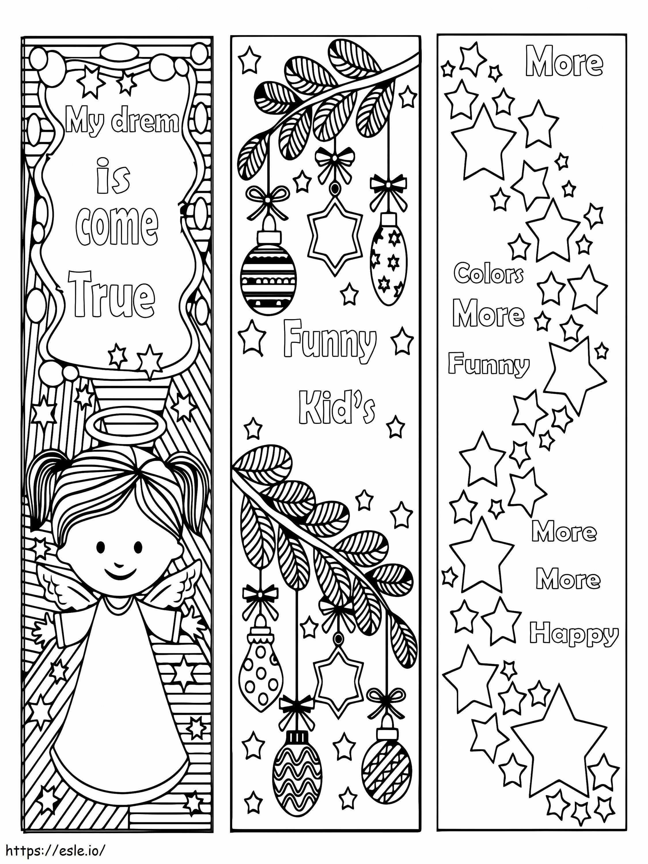 Enkelikorut ja tähdet -kirjanmerkki lapsille värityskuva