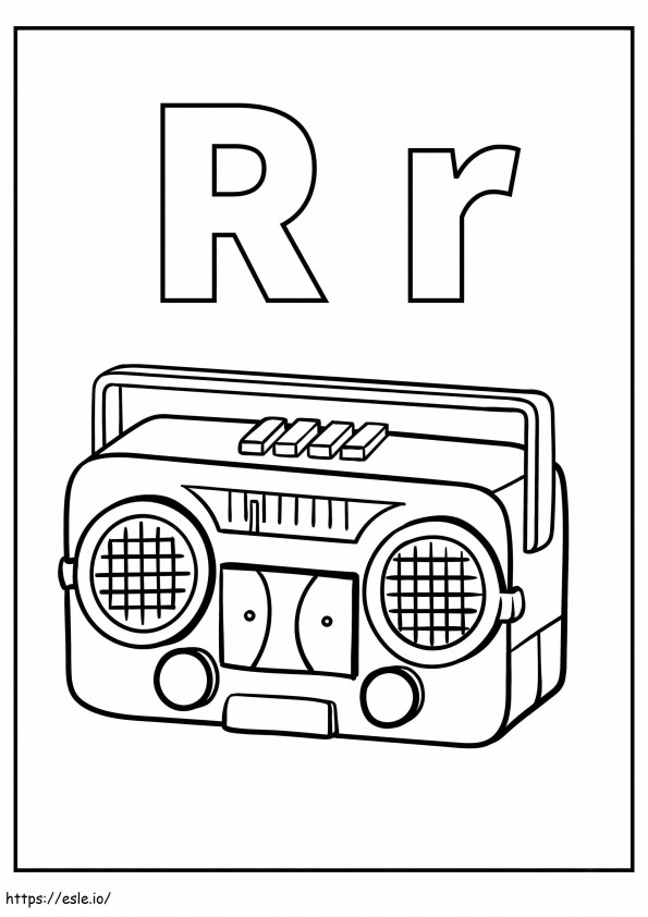 Letter R en radio kleurplaat