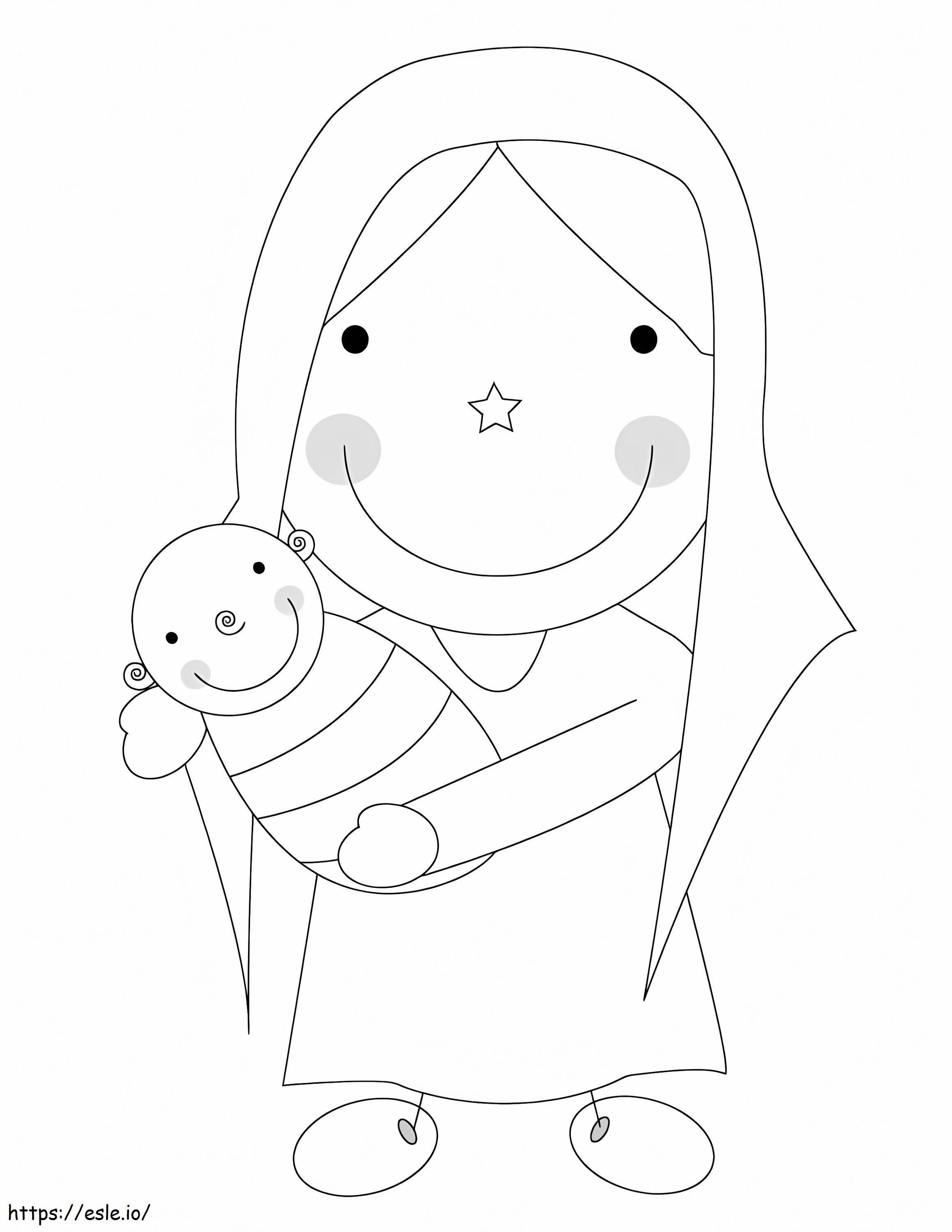 Maria Segurando o Menino Jesus para colorir