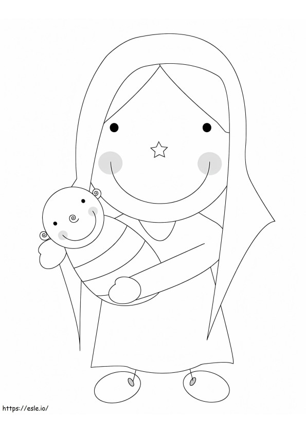 Maria Segurando o Menino Jesus para colorir