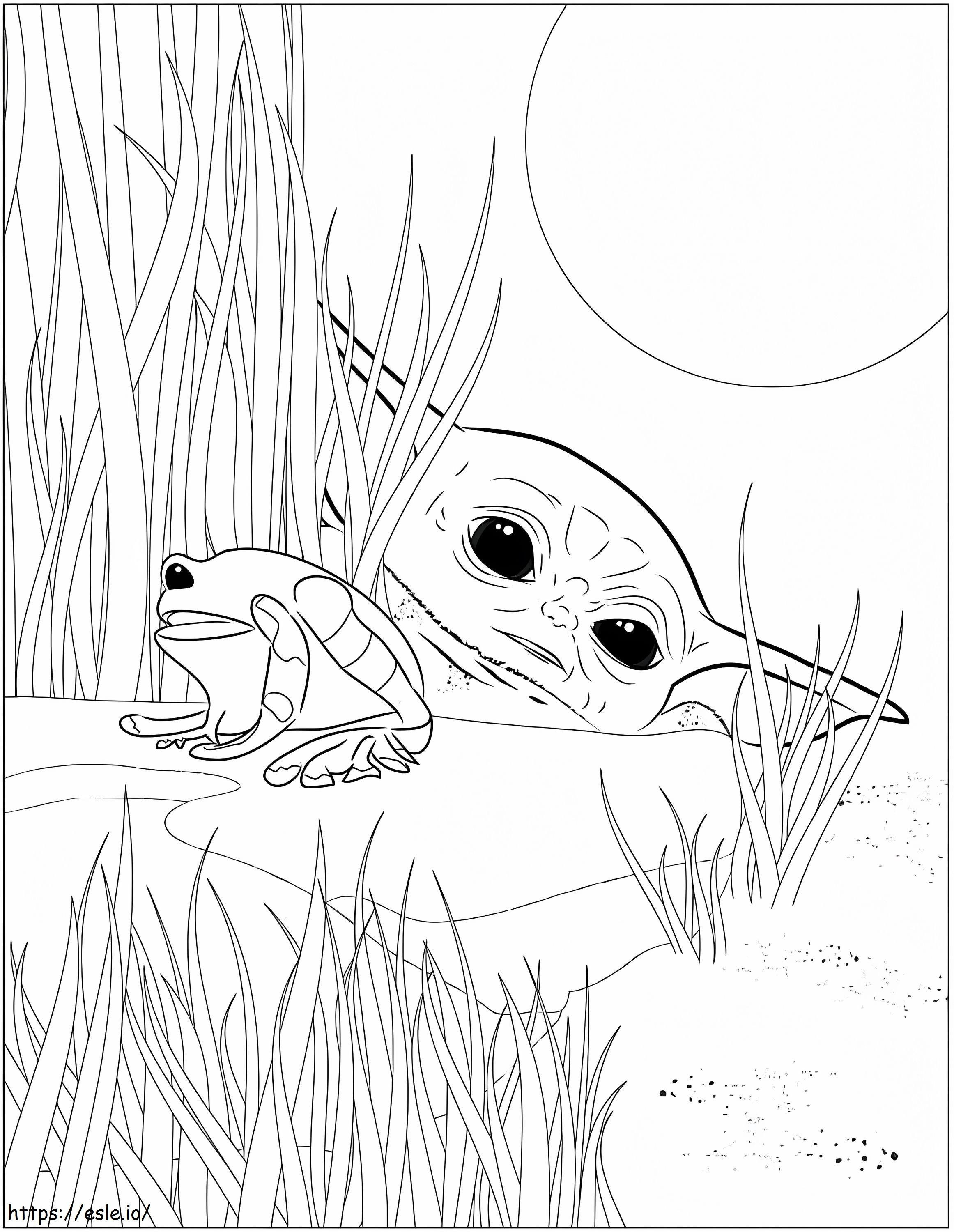 Coloriage Bébé Yoda et grenouille à imprimer dessin