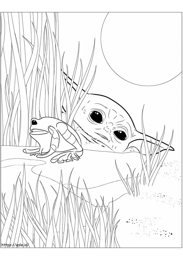 Coloriage Bébé Yoda et grenouille à imprimer dessin