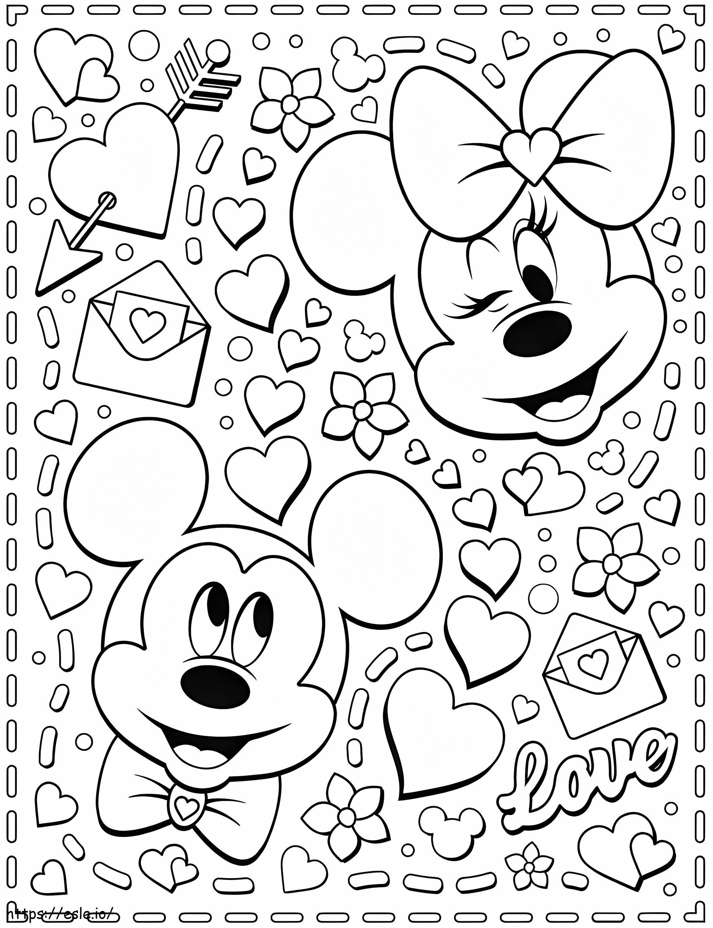 Coloriage Mickey et Minnie Valentine à imprimer dessin