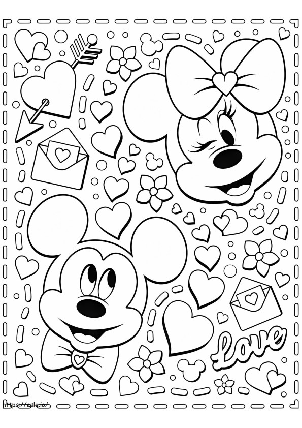 Mickey dan Minnie Valentine Gambar Mewarnai