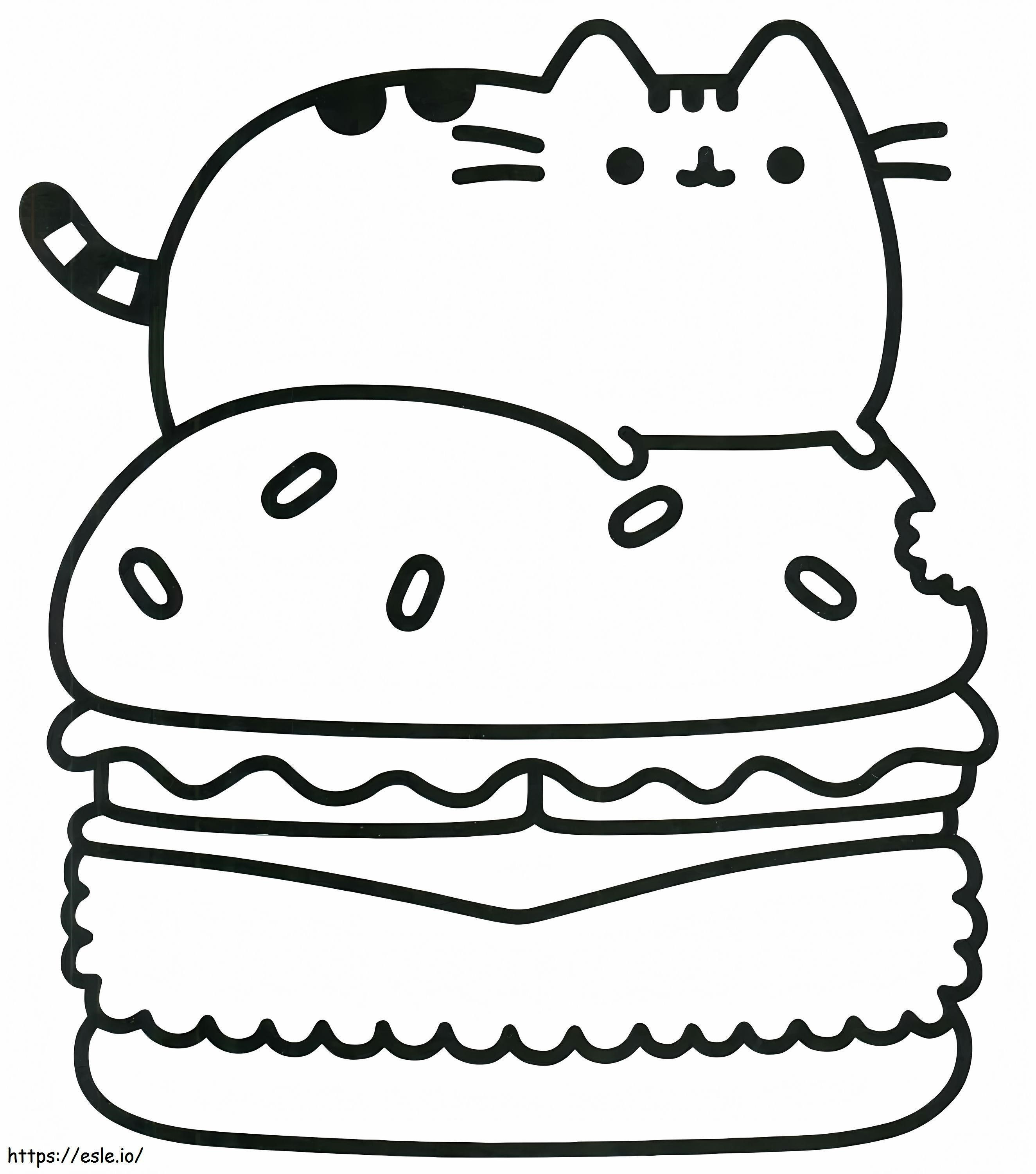 Coloriage Pusheen dans un hamburger à imprimer dessin